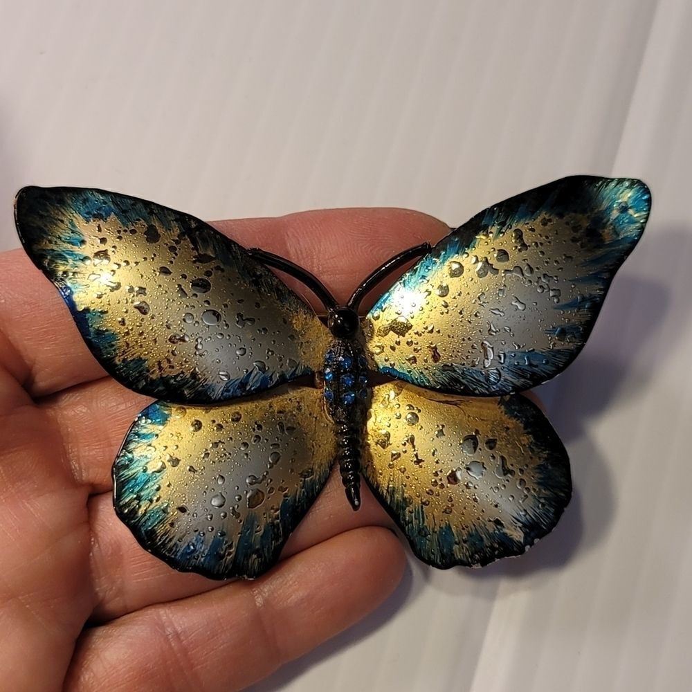 Vintage Butterfly Brooch Gold Blue